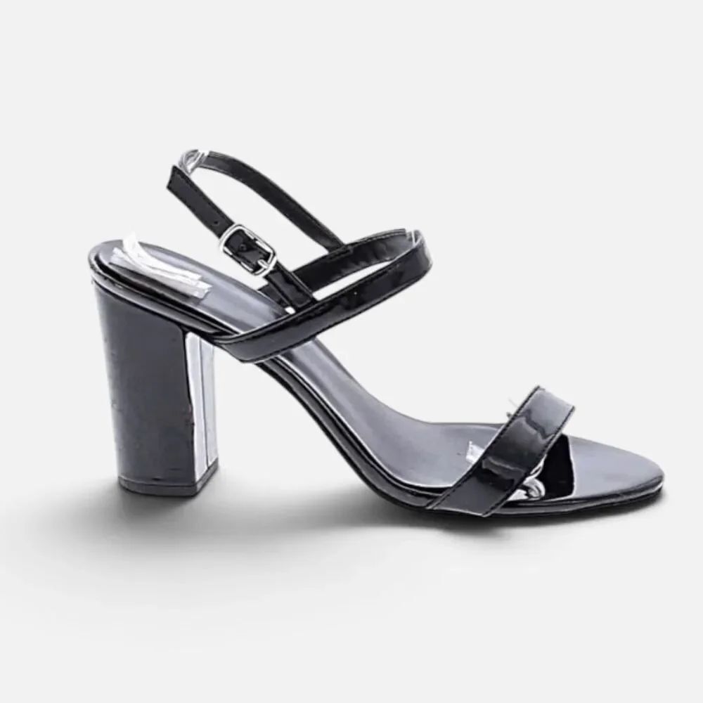 BP Patent Faux Leather Black Textured Strappy Sandal Heels 8